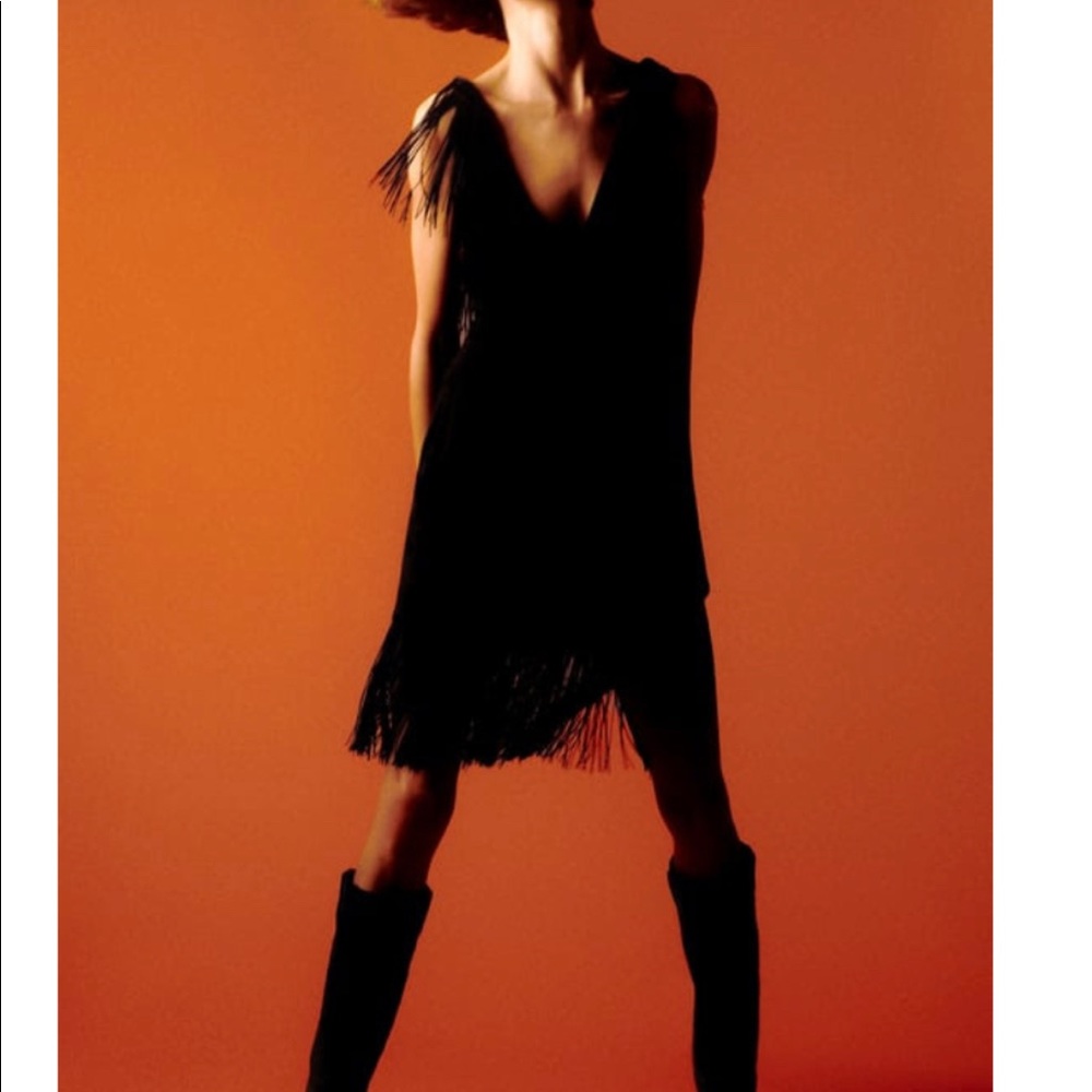 Zara black fringed velvet bodysuit